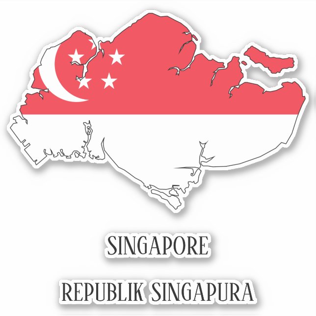 Pegatina Mapa de bandera de Singapur (Anverso)