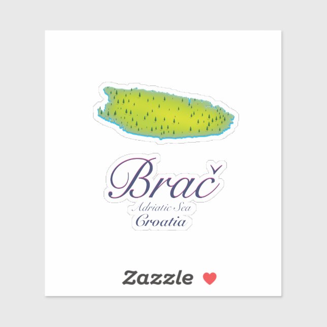 Pegatina Mapa de Brač Adriatic Sea, Croacia (Hoja)