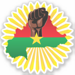 Pegatina Mapa de Burkina, bandera y puño de la revolución