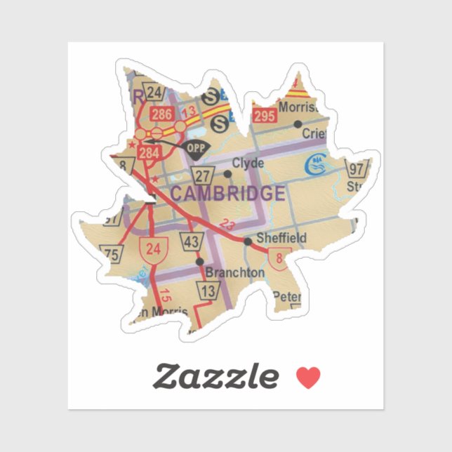 Pegatina Mapa de Cambridge en Ontario (Hoja)
