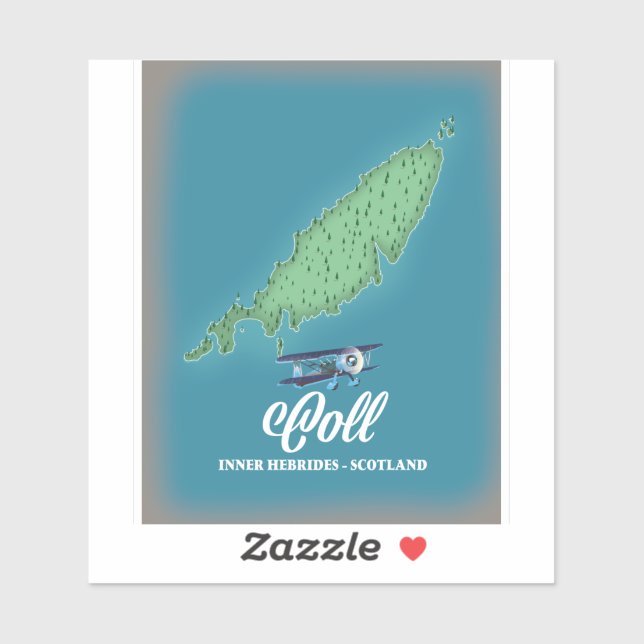 Pegatina Mapa de Coll Inner Hebrides Scotland (Hoja)