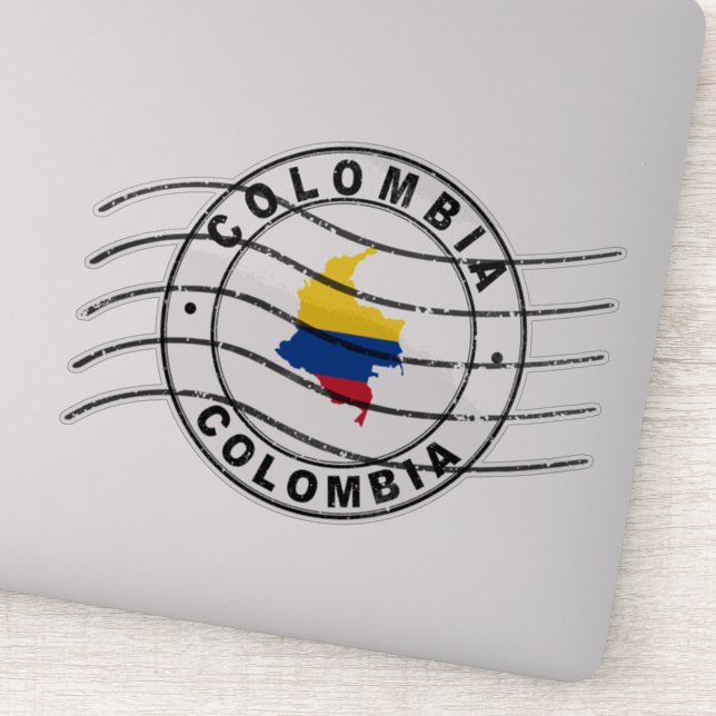 Pegatina Mapa de Colombia, sello postal de pasaporte (Detalle)