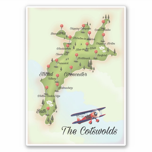 Pegatina Mapa de cosecha de Cotswolds (Anverso)