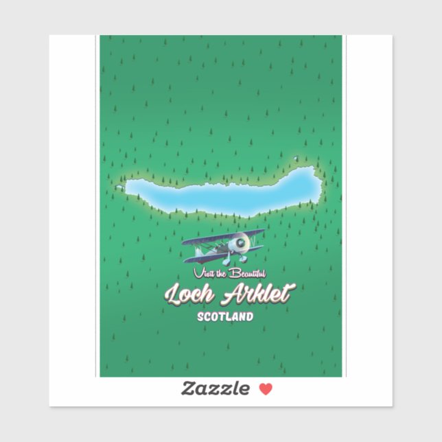 Pegatina mapa de cosecha de loch Arklet mapa de Escocia vin (Hoja)