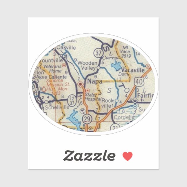 Pegatina Mapa de cosechas de Napa California (Hoja)