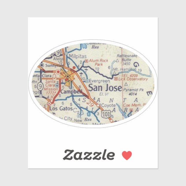 Pegatina Mapa de cosechas de San José California (Hoja)