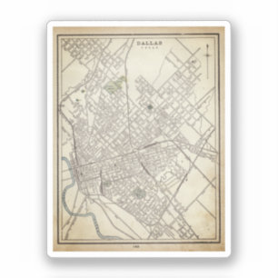 Pegatina Mapa de época de Dallas, TX (1890)