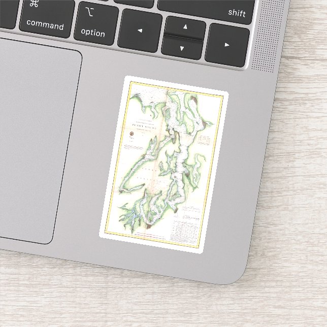 Pegatina Mapa de época de la costa de Puget Sound Washingto (Detalle)