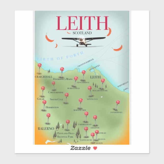 Pegatina Mapa de estilo vintage de Leith Scotland (Hoja)