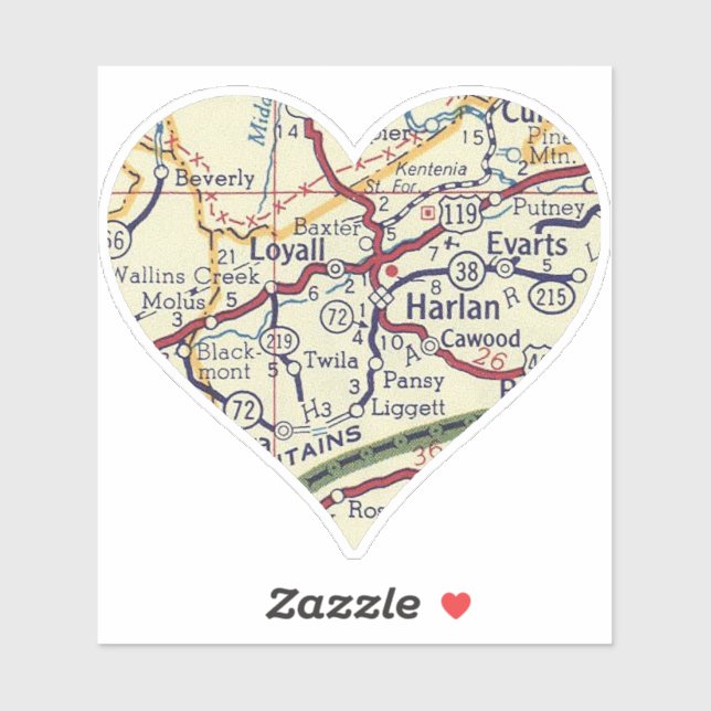 Pegatina Mapa de Harlan KY Vintage (Hoja)