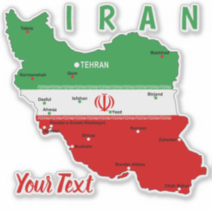 Pegatina Mapa de Irán con bandera y emblema