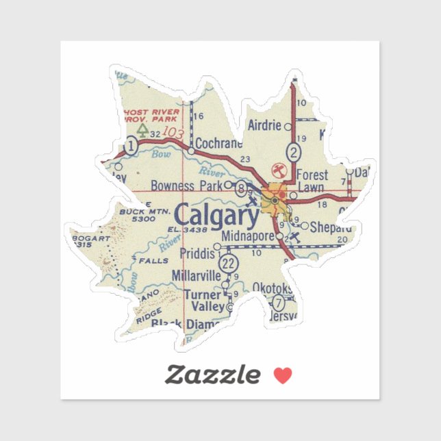 Pegatina Mapa de la época de Calgary Alberta (Hoja)