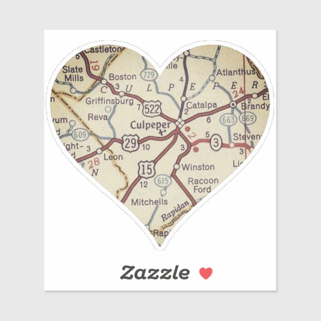 Pegatina Mapa de la época de Culpeper Virginia (Hoja)