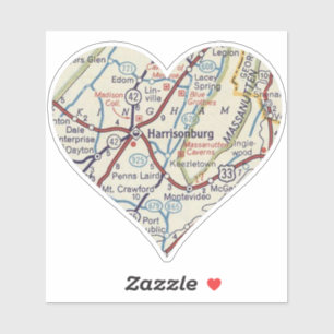 Pegatina Mapa de la época de Harrisonburg Virginia