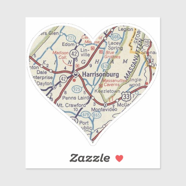 Pegatina Mapa de la época de Harrisonburg Virginia (Hoja)