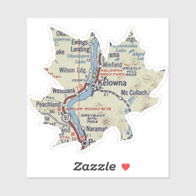 Pegatina Mapa de la época de Kelowna (Hoja)