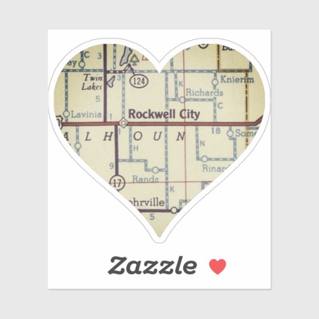 Pegatina Mapa de la época de Rockwell City Iowa (Hoja)