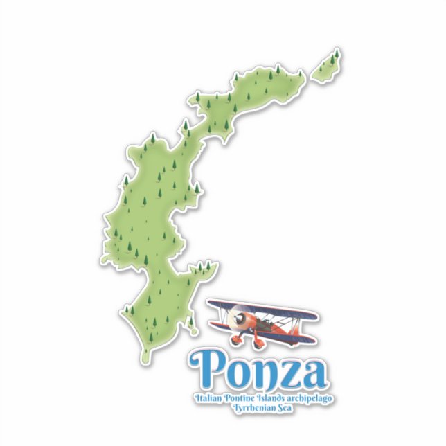 Pegatina Mapa de la isla italiana de Ponza. (Anverso)