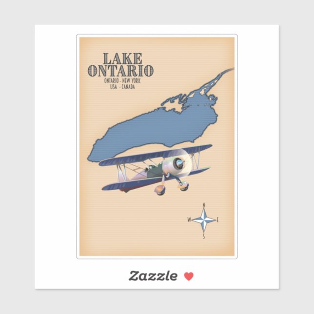 Pegatina Mapa de Lake Ontario USA Canada (Hoja)