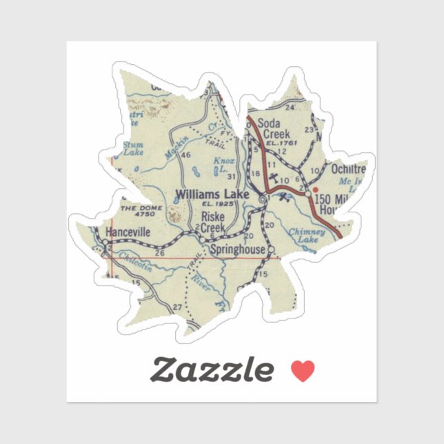 Pegatina Mapa de los años 50 del lago Williams (Hoja)