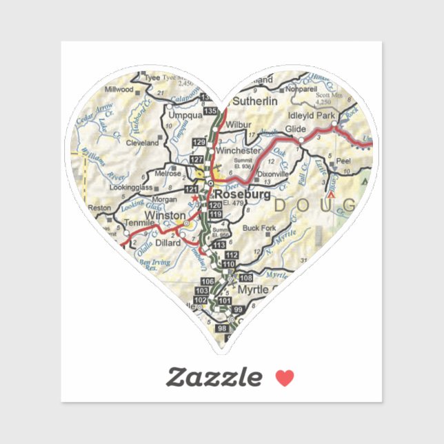 Pegatina Mapa de Oregón de Roseburg (Hoja)