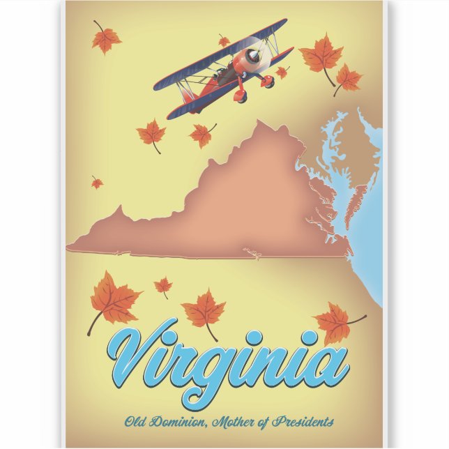 Pegatina Mapa de póster de Virginia State retro Travel (Anverso)