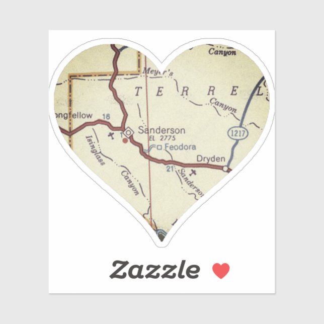 Pegatina Mapa de retro de Sanderson TX (Hoja)