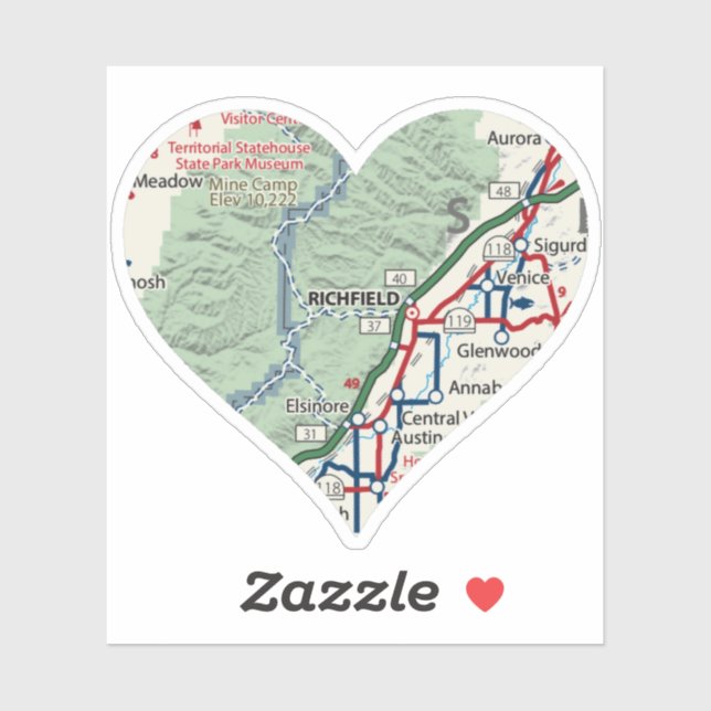 Pegatina Mapa de Richfield Utah (Hoja)