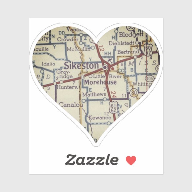 Pegatina Mapa de Sikeston vintage (Hoja)