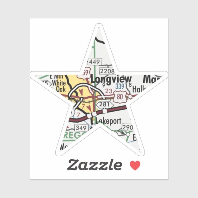 Pegatina Mapa de Texas de Longview (Hoja)