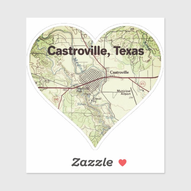 Pegatina Mapa de Topo de Castroville TX (Hoja)