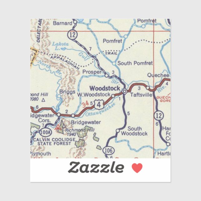 Pegatina Mapa de Vermont retro Woodstock (Hoja)