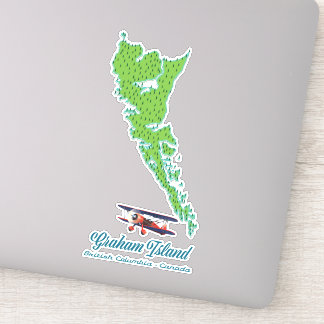 Pegatina Mapa de viaje de la isla Graham, Columbia Británic