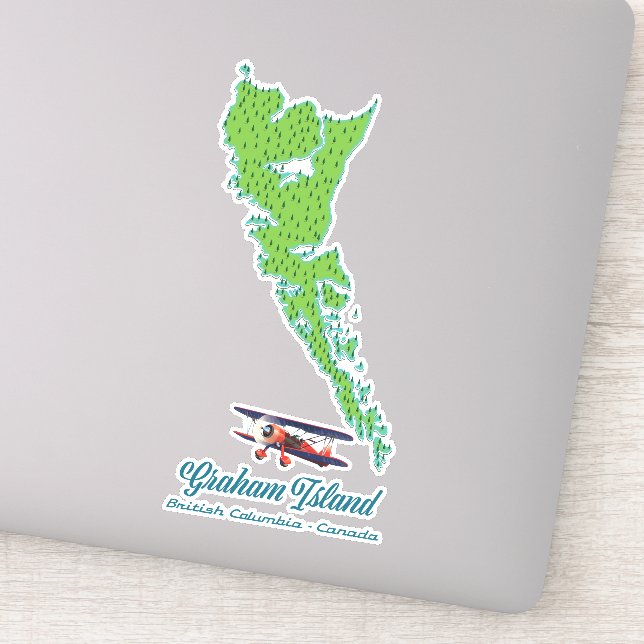 Pegatina Mapa de viaje de la isla Graham, Columbia Británic (Detalle)