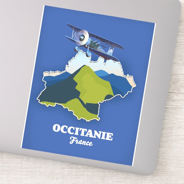 Pegatina mapa de viaje de Occitania Francia (Detalle)