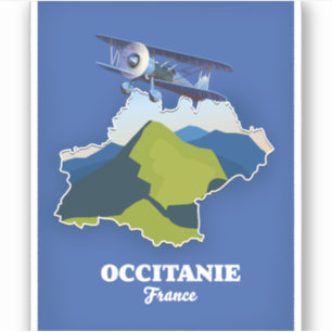 Pegatina mapa de viaje de Occitania Francia