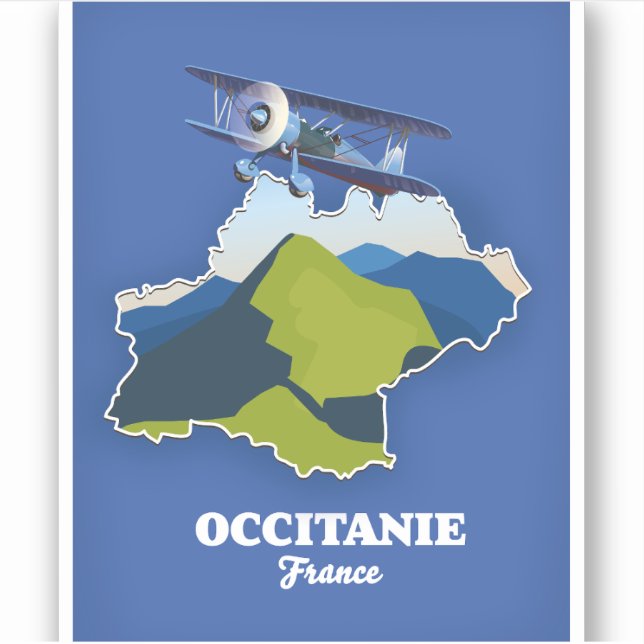Pegatina mapa de viaje de Occitania Francia (Anverso)