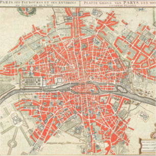 Pegatina Mapa de viajes de la Vieja París. Ciudad vieja. Re