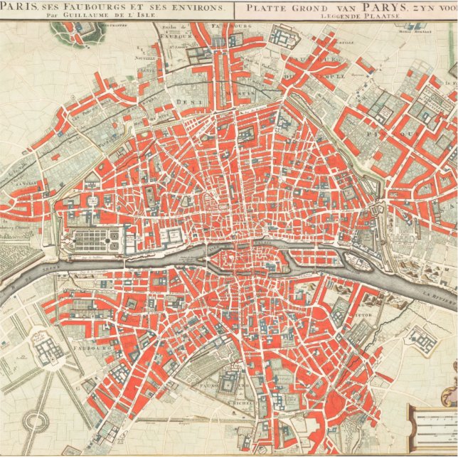 Pegatina Mapa de viajes de la Vieja París. Ciudad vieja. Re (Anverso)