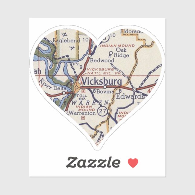 Pegatina Mapa de Vicksburg MS Vintage (Hoja)