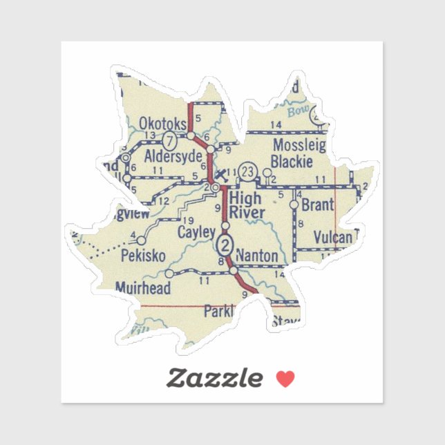 Pegatina Mapa de vintage de Alto Río Alberta (Hoja)