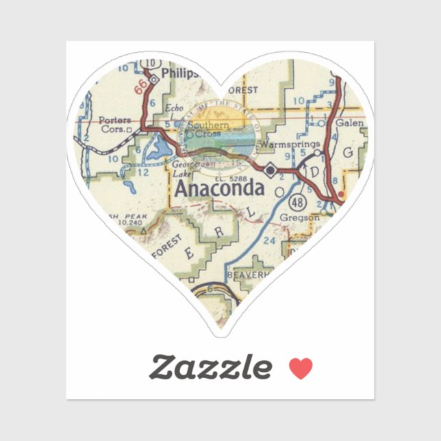 Pegatina Mapa de Vintage de Anaconda Montana (Hoja)