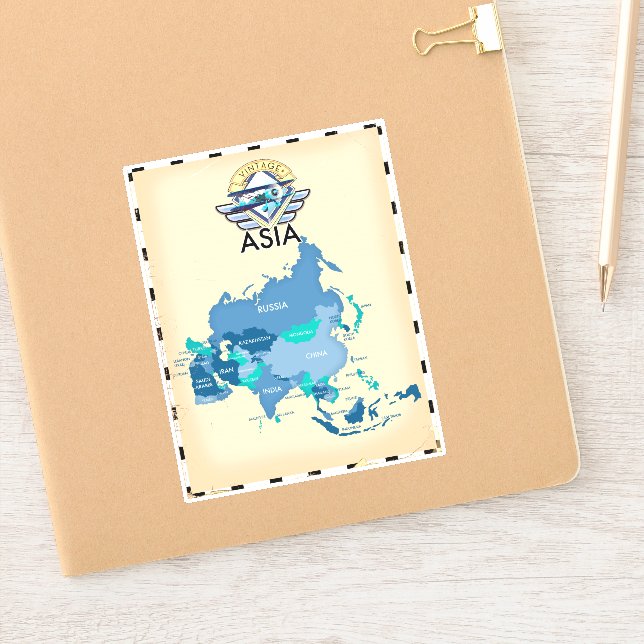 Pegatina Mapa De Vintage De Asia (Cuaderno)