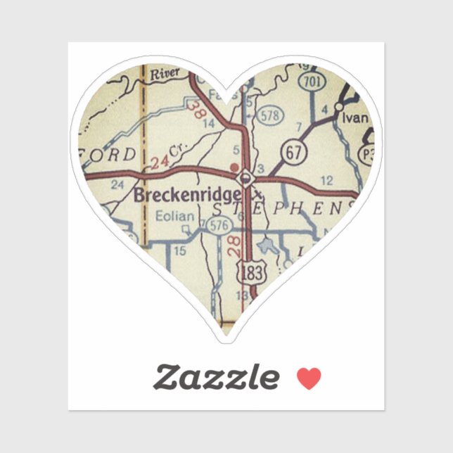 Pegatina Mapa de Vintage de Breckenridge Texas (Hoja)