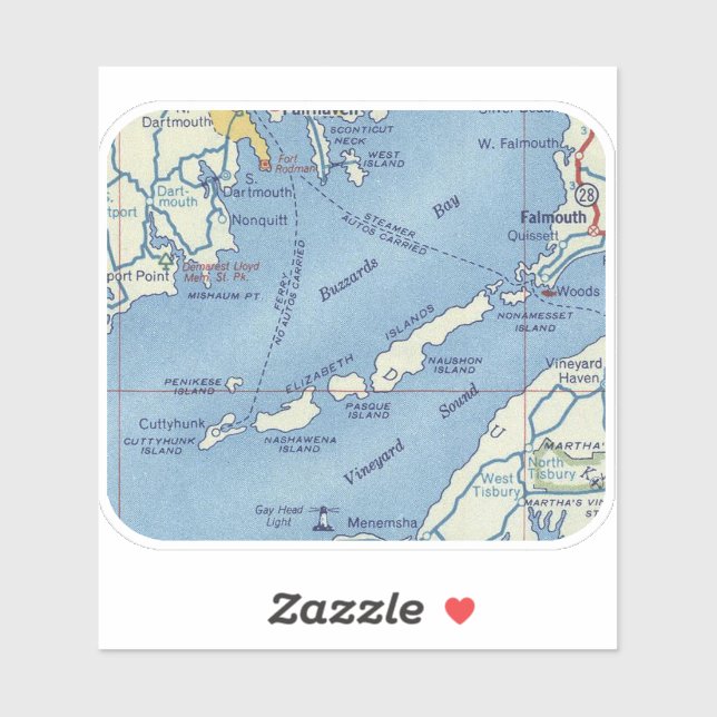 Pegatina Mapa de Vintage de Buzzards Bay (Hoja)