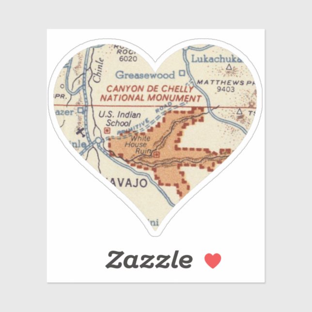 Pegatina Mapa de Vintage de Canyon DE Chelly (Hoja)