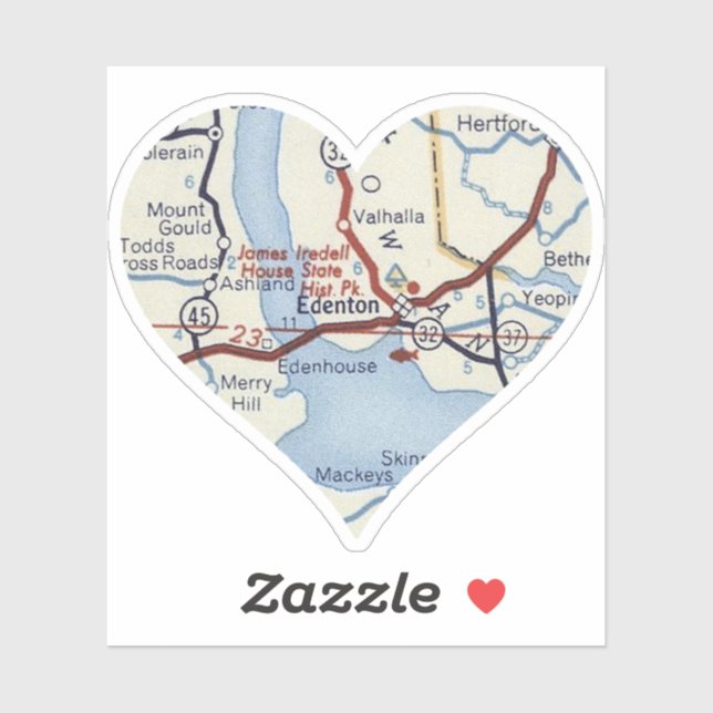 Pegatina Mapa de vintage de Edenton NC (Hoja)