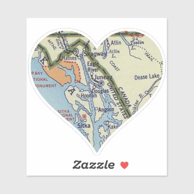 Pegatina Mapa de Vintage de Juneau Alaska (Hoja)