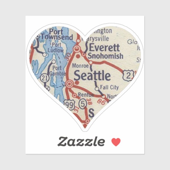 Pegatina Mapa de vintage de Love Seattle (Hoja)