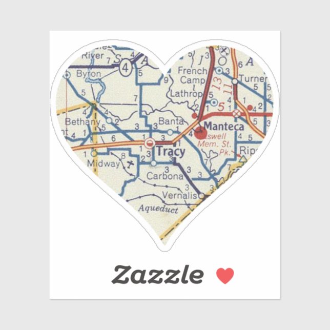 Pegatina Mapa de vintage de Love Tracy CA (Hoja)